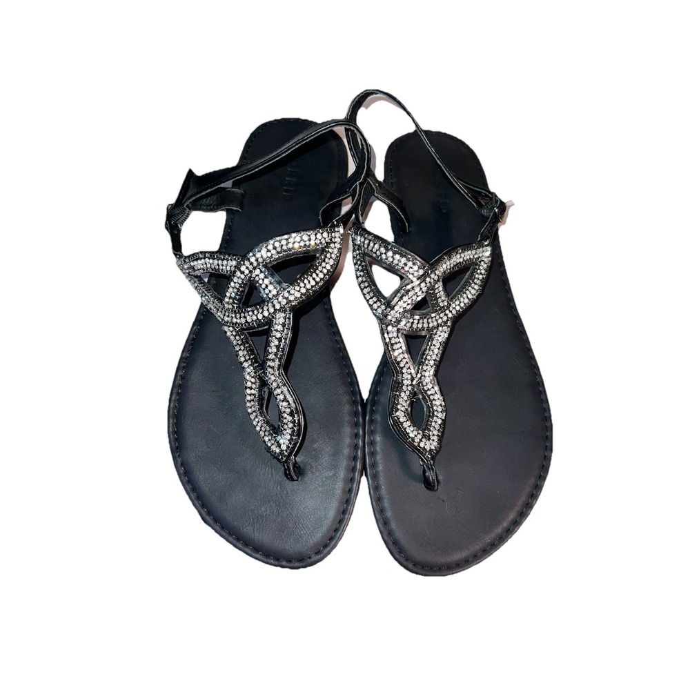 SOLD Torrid Black Rhinestone T-Strap Sandals Women's Size‎ 11/12